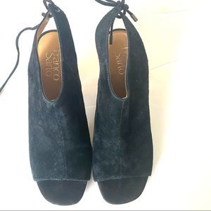 Franco Sarto Cori Black Peep Toe Heels - Size 6.5 Suede